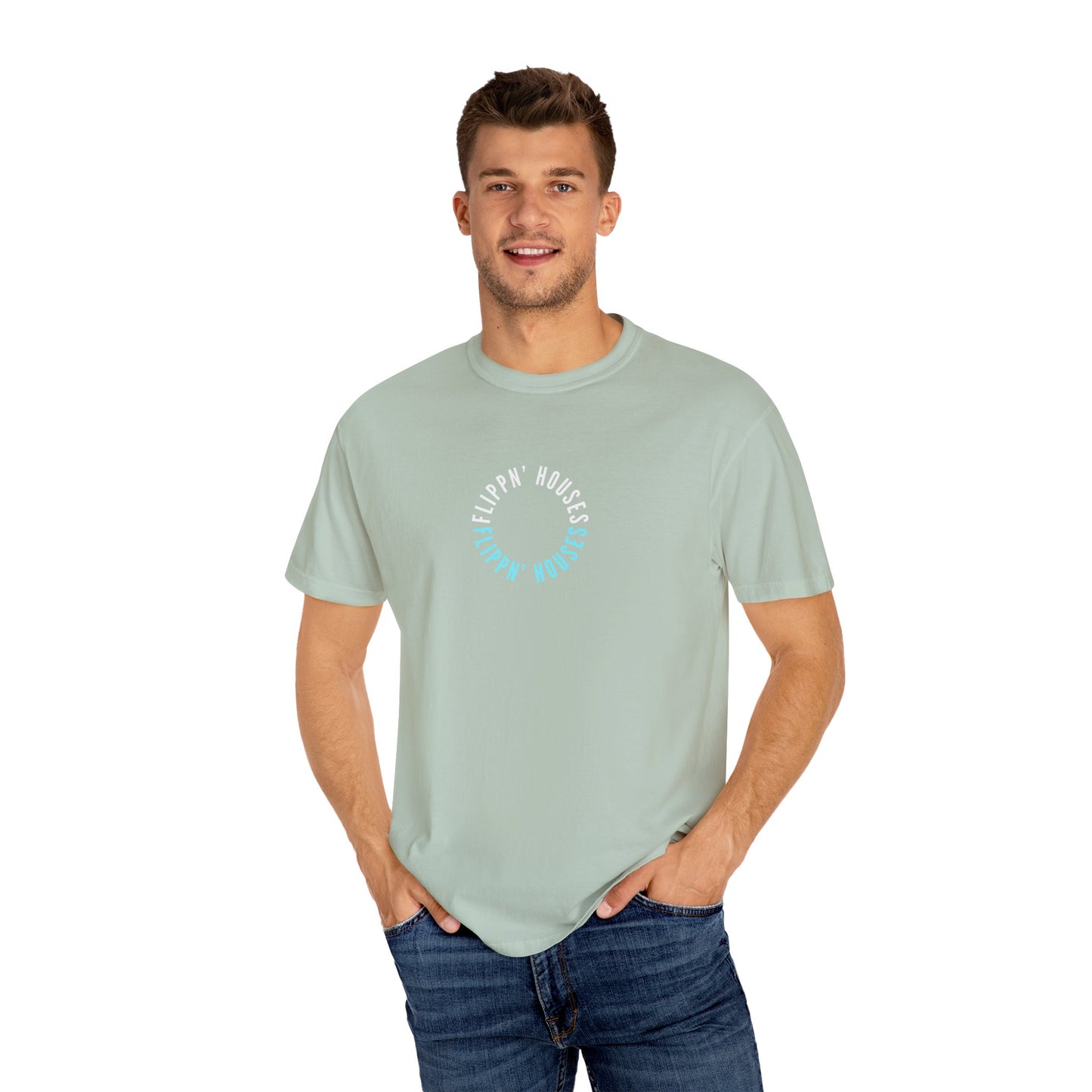 Flippin' Houses Unisex T-Shirt - Green and Blue Vibes