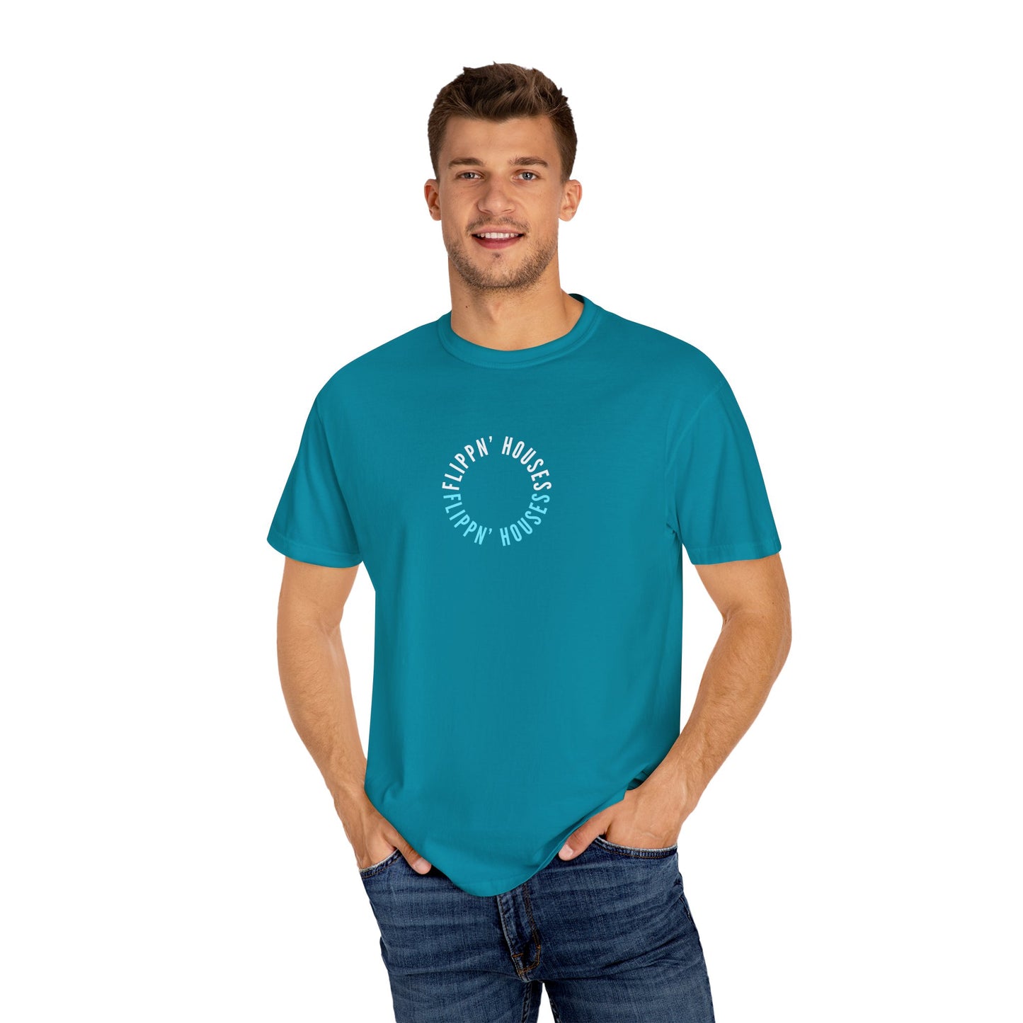 Flippin' Houses Unisex T-Shirt - Green and Blue Vibes