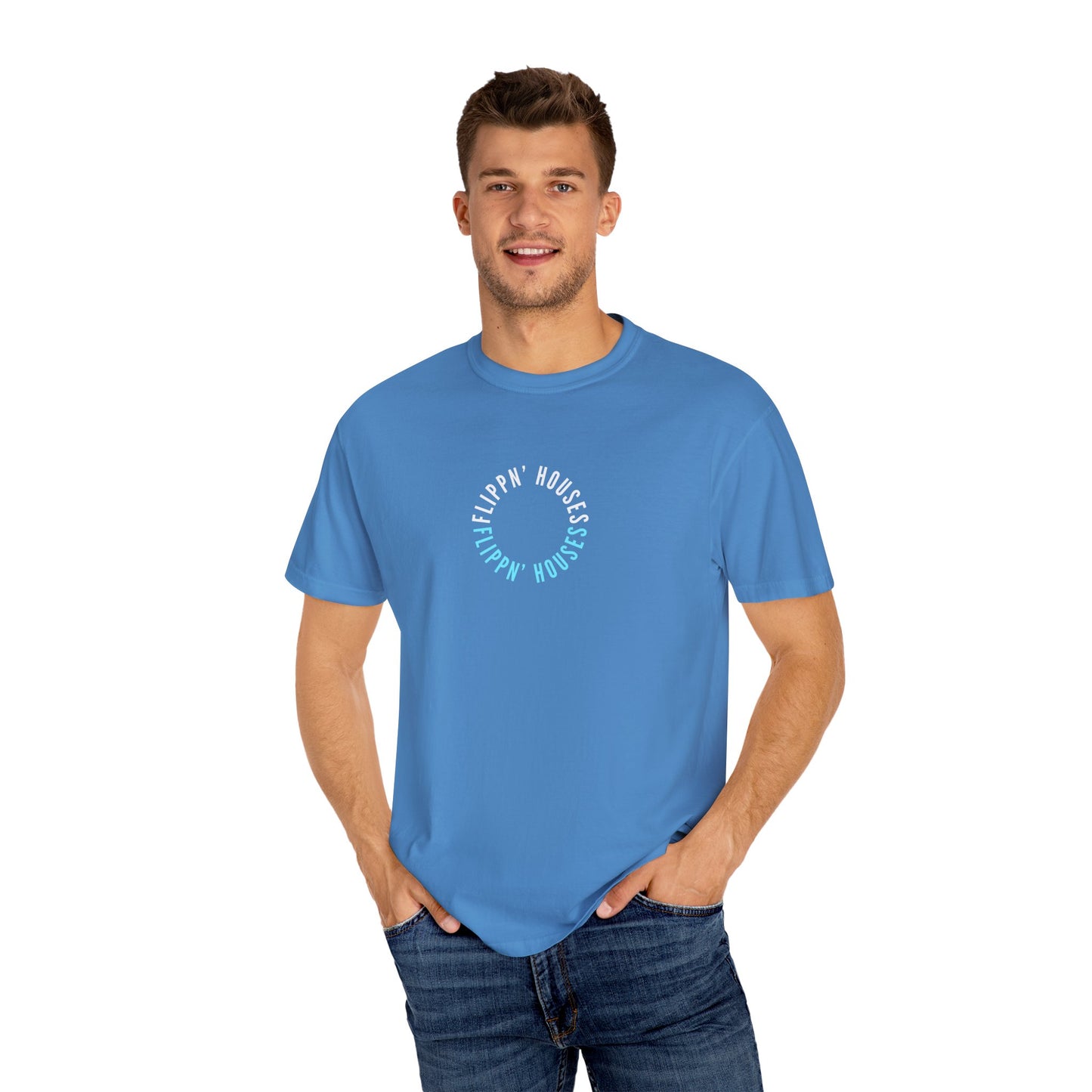 Flippin' Houses Unisex T-Shirt - Green and Blue Vibes
