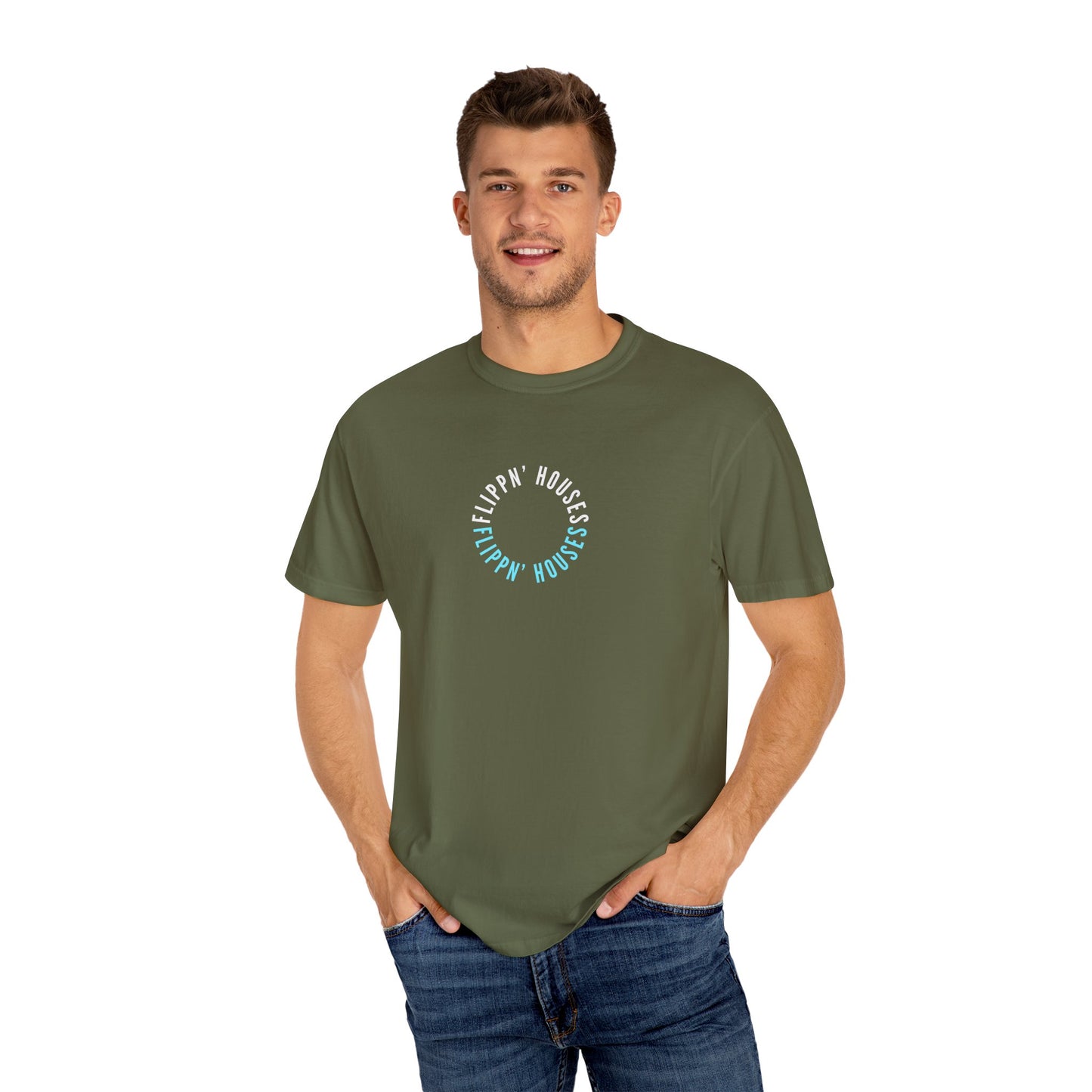 Flippin' Houses Unisex T-Shirt - Green and Blue Vibes